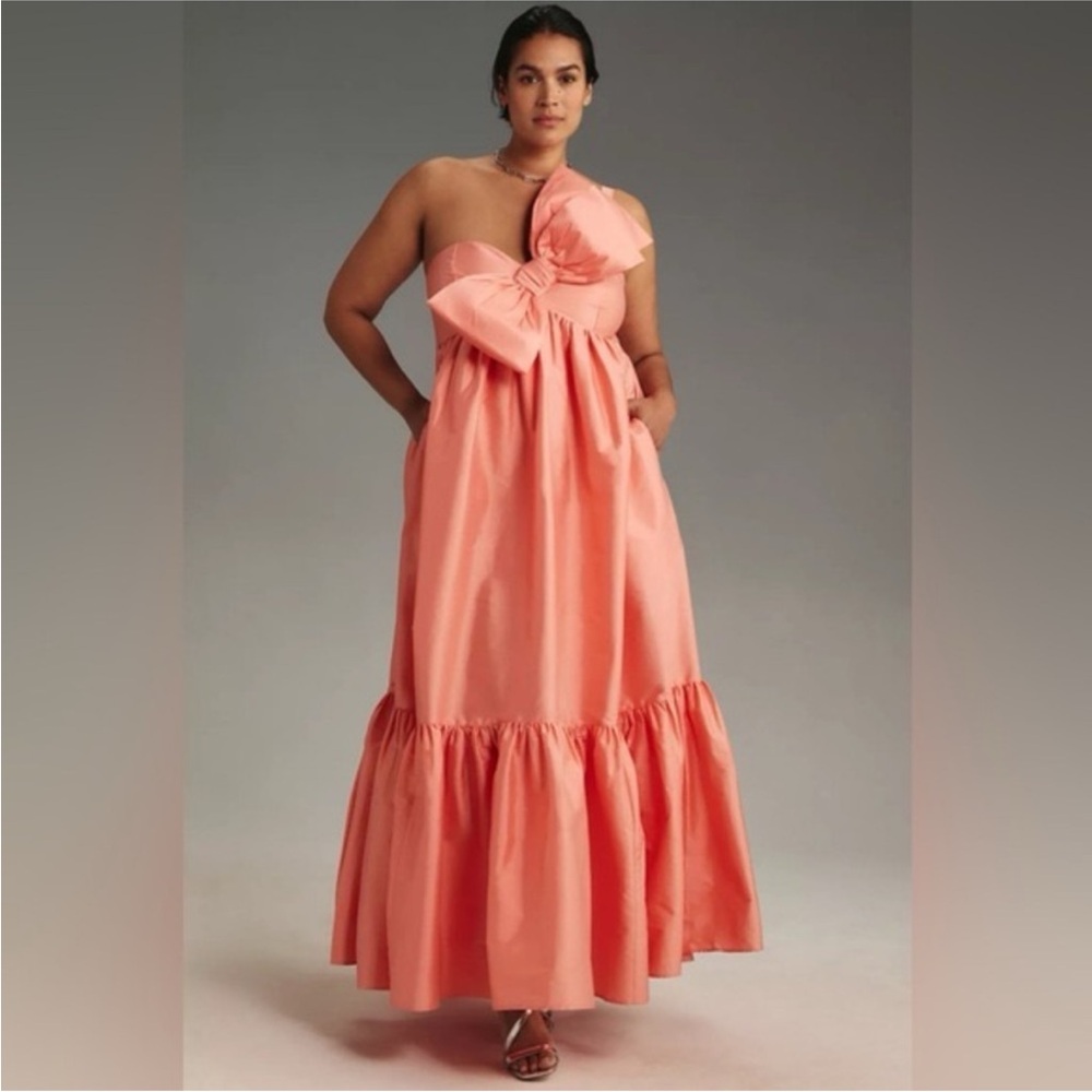 Anthropologie Atsu Sally Bow Midi Dress Coral Peach Autumn Rosewood Plus 1X